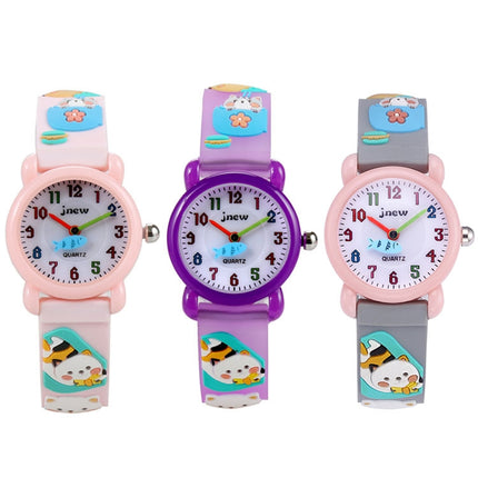 JNEW A335-86192 Children 3D Silicone Cute Cartoon Scheming Cat Waterproof Quartz Watch(Pink)-garmade.com