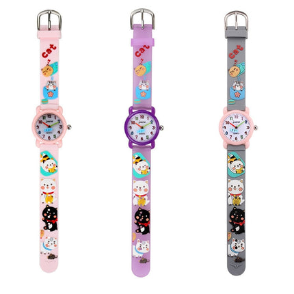 JNEW A335-86192 Children 3D Silicone Cute Cartoon Scheming Cat Waterproof Quartz Watch(Pink)-garmade.com