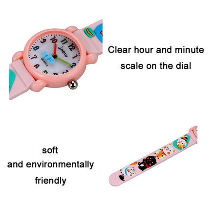 JNEW A335-86192 Children 3D Silicone Cute Cartoon Scheming Cat Waterproof Quartz Watch(Pink)-garmade.com