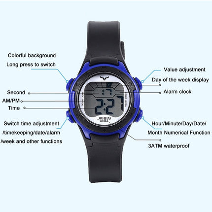 JNEW 9688-4 Children Multi-Function Colorful Backlight Waterproof Sports Electronic Watch(White)-garmade.com