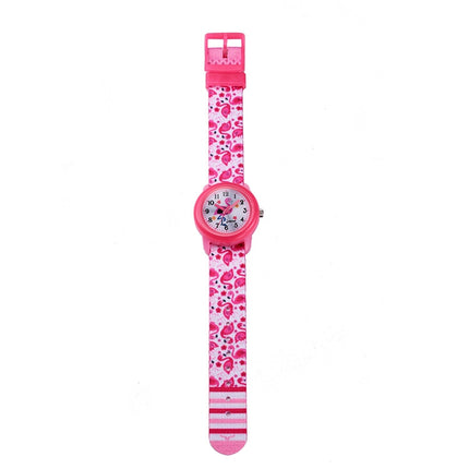 JNEW A369-86321 Children Waterproof Time Cognitive Cartoon Ribbon Quartz Watch(Flamingo)-garmade.com