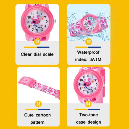 JNEW A369-86321 Children Waterproof Time Cognitive Cartoon Ribbon Quartz Watch(Flamingo)-garmade.com