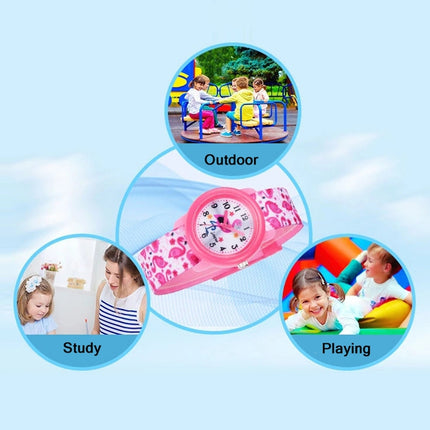 JNEW A369-86321 Children Waterproof Time Cognitive Cartoon Ribbon Quartz Watch(Flamingo)-garmade.com