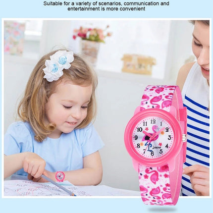 JNEW A369-86321 Children Waterproof Time Cognitive Cartoon Ribbon Quartz Watch(Flamingo)-garmade.com