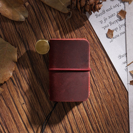 2 PCS Ultra-Small Mini TN Hand Account Book Handmade Note Book Leather Notebook Portable Travel Diary(Crazy Horse Skin Wine Red)-garmade.com