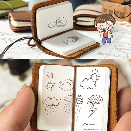 2 PCS Ultra-Small Mini TN Hand Account Book Handmade Note Book Leather Notebook Portable Travel Diary(Fog Wax Sky Blue)-garmade.com