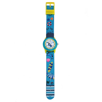 JNEW A369-86336 Children Cartoon Waterproof Time Cognitive Ribbon Watch(Summer Beach)-garmade.com