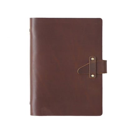 A5 Cowhide Retro Loose-Leaf Notebook Diary Office Business Simple Notepad Crazy Horse Leather Handbook( Brown)-garmade.com