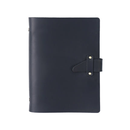 A5 Cowhide Retro Loose-Leaf Notebook Diary Office Business Simple Notepad Crazy Horse Leather Handbook(Black)-garmade.com