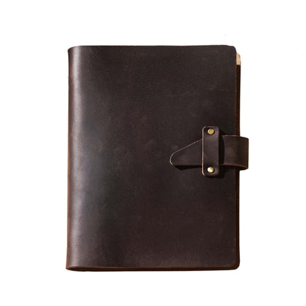A5 Cowhide Retro Loose-Leaf Notebook Diary Office Business Simple Notepad Crazy Horse Leather Handbook(Coffee)-garmade.com
