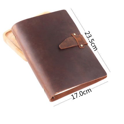 A5 Cowhide Retro Loose-Leaf Notebook Diary Office Business Simple Notepad Crazy Horse Leather Handbook(Wine Red)-garmade.com