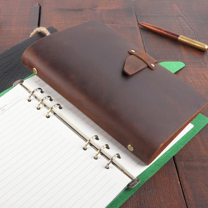 A5 Cowhide Retro Loose-Leaf Notebook Diary Office Business Simple Notepad Crazy Horse Leather Handbook(Coffee)-garmade.com