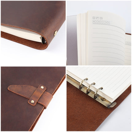 A5 Cowhide Retro Loose-Leaf Notebook Diary Office Business Simple Notepad Crazy Horse Leather Handbook(Coffee)-garmade.com