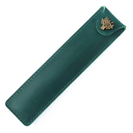 Cowhide Pencil Case Personalized Retro Handmade First Layer Cowhide Pen Case(Crazy Horse Skin Ink Green)-garmade.com