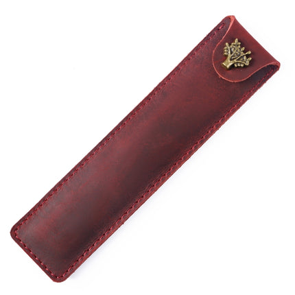 Cowhide Pencil Case Personalized Retro Handmade First Layer Cowhide Pen Case(Crazy Horse Skin Wine Red)-garmade.com