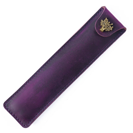 Cowhide Pencil Case Personalized Retro Handmade First Layer Cowhide Pen Case(Crazy Horse Skin Purple)-garmade.com
