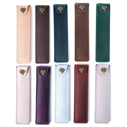 Cowhide Pencil Case Personalized Retro Handmade First Layer Cowhide Pen Case(Fog Wax Purple)-garmade.com