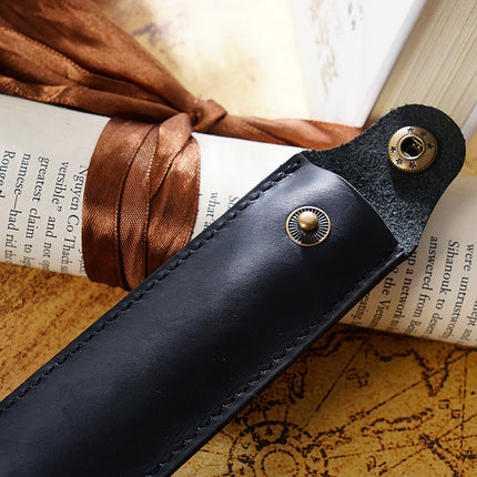 Cowhide Pencil Case Personalized Retro Handmade First Layer Cowhide Pen Case(Crazy Horse Skin Black)-garmade.com