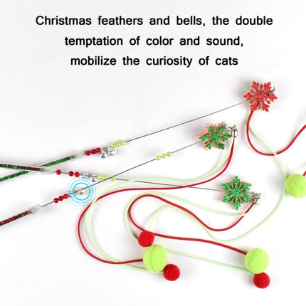 3 PCS Hairball Pendant Funny Cat Stick Scratch-Resistant Long Rod Wire Cat Toy(Christmas Color)-garmade.com