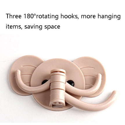 10 PCS Elephant Seamless Hook Three-Hooks Nail-Free Door Rear Hook(Pink)-garmade.com