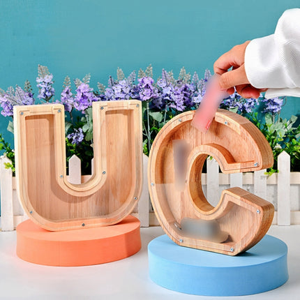 Wooden English Alphabet Piggy Bank Transparent Acrylic Piggy Bank(C)-garmade.com