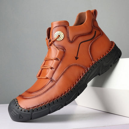 ac007 Autumn And Winter Men Martin Boots Leather High-Top Outdoor Warm Shoes, Size: 42(Brown)-garmade.com