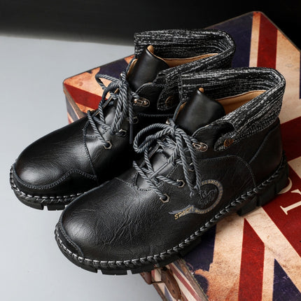 AS829 Autumn And Winter Men Martin Boots Casual High-Top Leather Shoes, Size: 47(Black)-garmade.com
