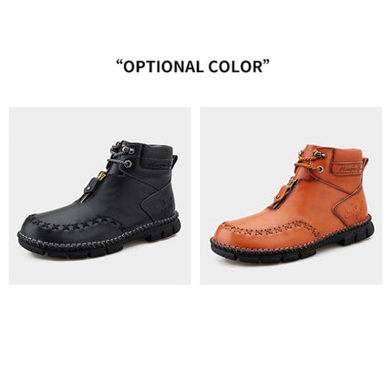 PO825 Autumn And Winter Men Martin Boots Leather Hand-stitched High-Top Men Shoes, Size: 42(Black)-garmade.com