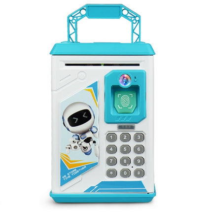 Children Cartoon Simulation Human Face Fingerprint Music Chinese British Switch Piggy Bank, Specification： Battery (Blue)-garmade.com