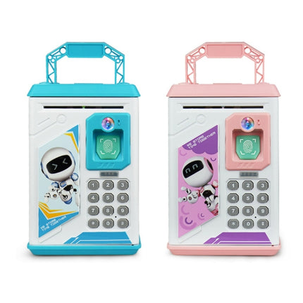 Children Cartoon Simulation Human Face Fingerprint Music Chinese British Switch Piggy Bank, Specification： Battery (Blue)-garmade.com