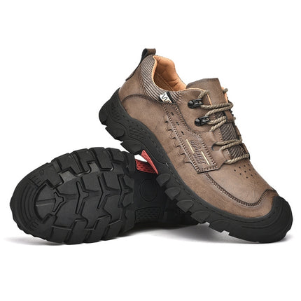 XZ2182 Autumn Men Outdoor Hiking Shoes Cowhide Laced Thick-Soled Men Shoes, Size: 38(Khaki)-garmade.com