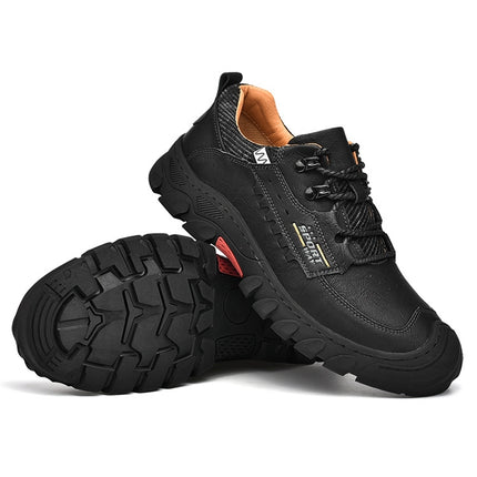 XZ2182 Autumn Men Outdoor Hiking Shoes Cowhide Laced Thick-Soled Men Shoes, Size: 39(Black)-garmade.com