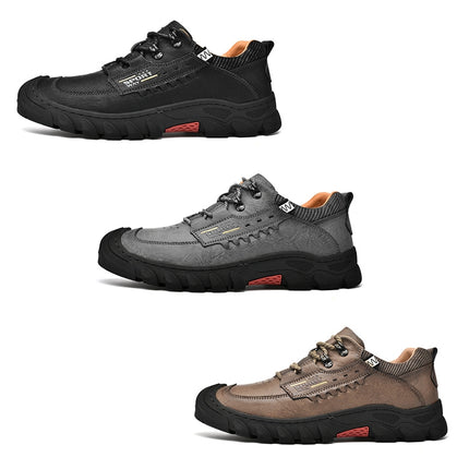 XZ2182 Autumn Men Outdoor Hiking Shoes Cowhide Laced Thick-Soled Men Shoes, Size: 40(Grey)-garmade.com