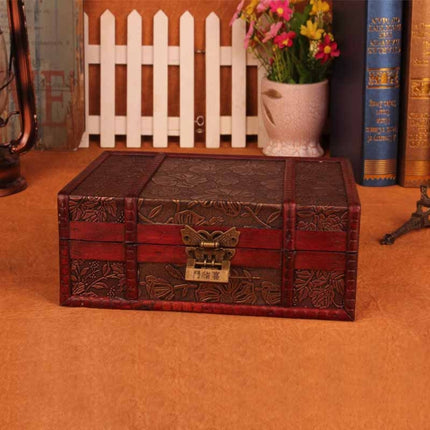 Desktop Book Finishing Retro Box Wooden Jewelry Storage Box With Lock, Size: 23cmx16cmx9.5cm(Lotus With Lock)-garmade.com