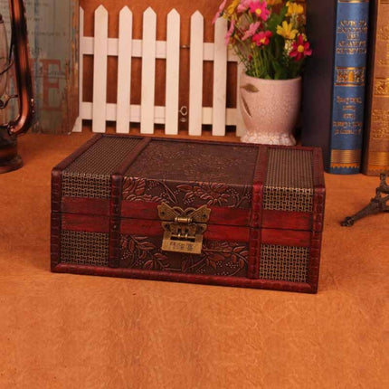 Desktop Book Finishing Retro Box Wooden Jewelry Storage Box With Lock, Size: 23cmx16cmx9.5cm(Grape With Lock)-garmade.com