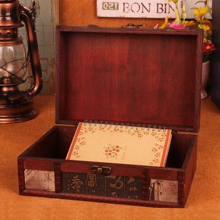 Desktop Book Finishing Retro Box Wooden Jewelry Storage Box With Lock, Size: 23cmx16cmx9.5cm(6801F-DH10 Dragon Pattern Small + Password Lock)-garmade.com
