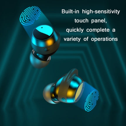 TWS-22 Bluetooth 5.0 In-Ear Sports Waterproof Noise Cancelling Touch Control Mini Headphones(Black)-garmade.com