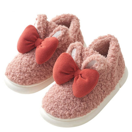 Winter Indoor Thick-Soled Rabbit Ear Bowknot Warm Cotton Slippers, Size: 36-37(Pink)-garmade.com