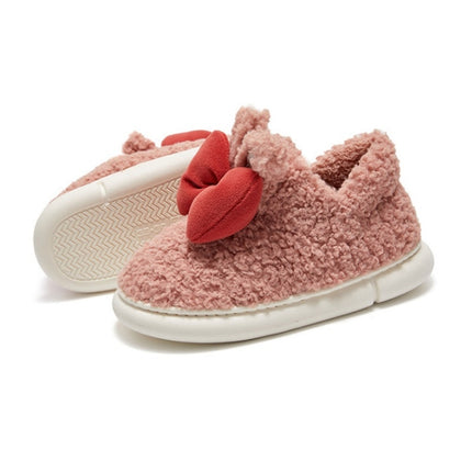 Winter Indoor Thick-Soled Rabbit Ear Bowknot Warm Cotton Slippers, Size: 40-41(Pink)-garmade.com