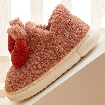 Winter Indoor Thick-Soled Rabbit Ear Bowknot Warm Cotton Slippers, Size: 40-41(Pink)-garmade.com