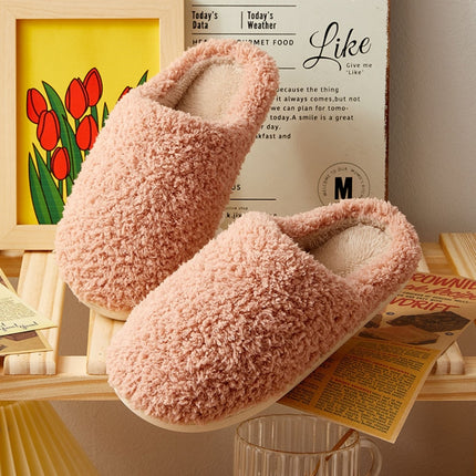 Autumn And Winter Indoor Pure Color Couple Cotton Slippers, Size: 36/37(Pink)-garmade.com