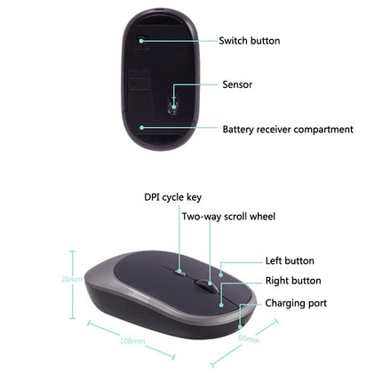 M030 4 Keys 1600DPI Laptop Office Mute Mouse, Style: Wireless (Black)-garmade.com