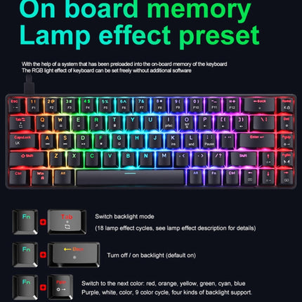 T8 68 Keys Mechanical Gaming Keyboard RGB Backlit Wired Keyboard, Cable Length:1.6m(White RGB Red Shaft)-garmade.com