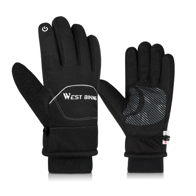 WEST BIKING YP0211221 Winter Warm Fleece Riding Gloves Non-Slip Waterproof Touch Screen Gloves, Size: L(Black)-garmade.com