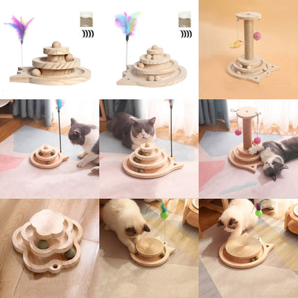 MZP01 Solid Wood Turntable Cat Toys Durable Funny Cat Stick Scratcher, Specification: Double-layer Small-garmade.com