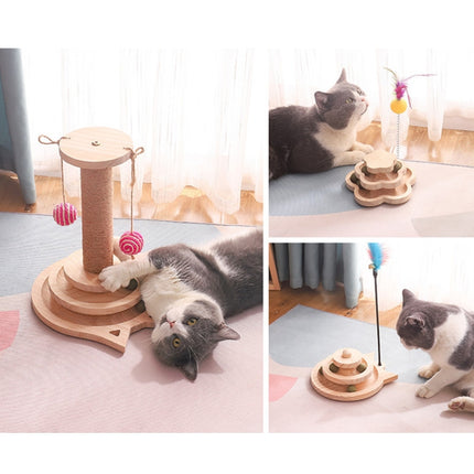 MZP01 Solid Wood Turntable Cat Toys Durable Funny Cat Stick Scratcher, Specification: Double-layer Small-garmade.com