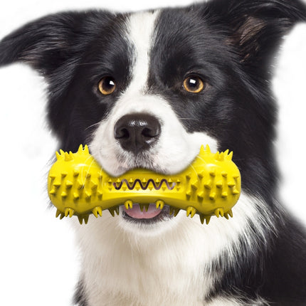 Sounding Dumbbell Dog Toy Molar Stick Resistant Biting Bone Toothbrush Pet Supplies(Yellow)-garmade.com