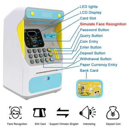 8010 Simulated Face Recognition ATM Machine Piggy Bank Password Automatic Rolling Money Safe Piggy Bank,Style: Pink-garmade.com