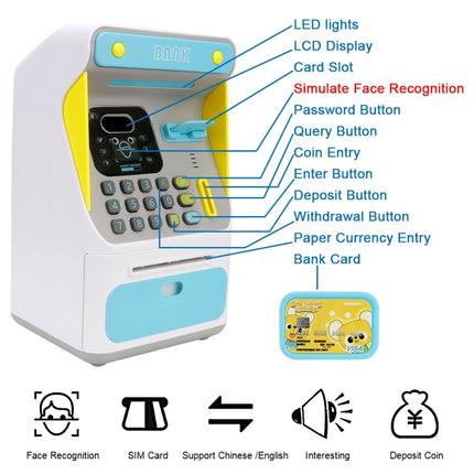 8010 Simulated Face Recognition ATM Machine Piggy Bank Password Automatic Rolling Money Safe Piggy Bank,Style: Blue-garmade.com