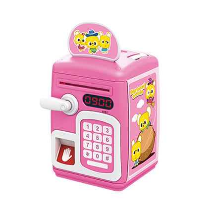 8001 Fingerprint Sensor Unlock ATM Piggy Bank Automatic Rolling Money Simulation Password Safe Toy(Big-headed Rat Pink)-garmade.com